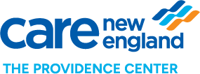 Blue text that says "care new england, the providence center"